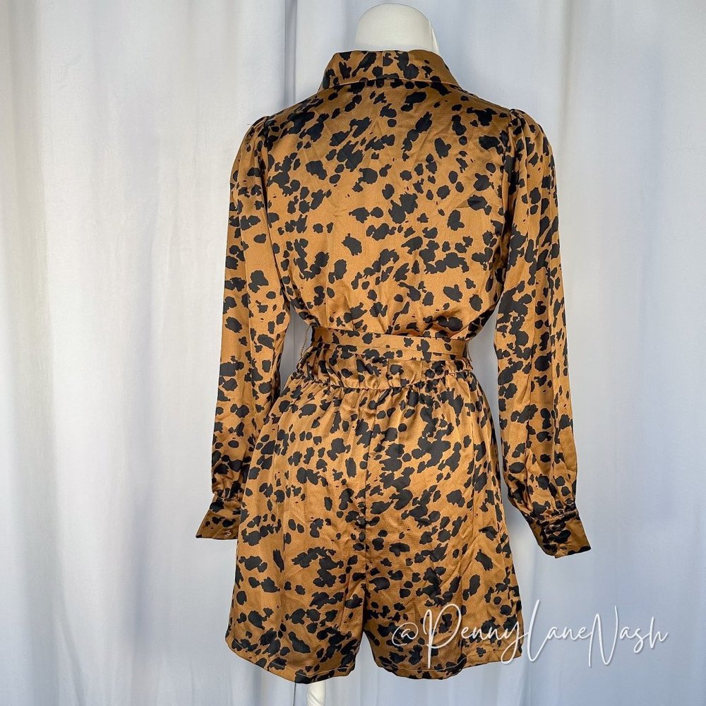 LUSH Leopard Print Romper In Caramel Black - Picture 10 of 11